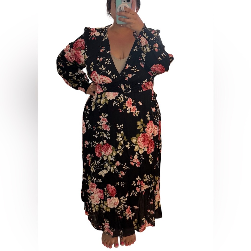 BloomChic Black and Pink Floral Long Sleeve Dress